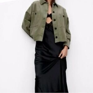 Zara Corduroy Jacket NEW Sz M Green Cropped 100% Cotton Pockets Gorpcore Boxy